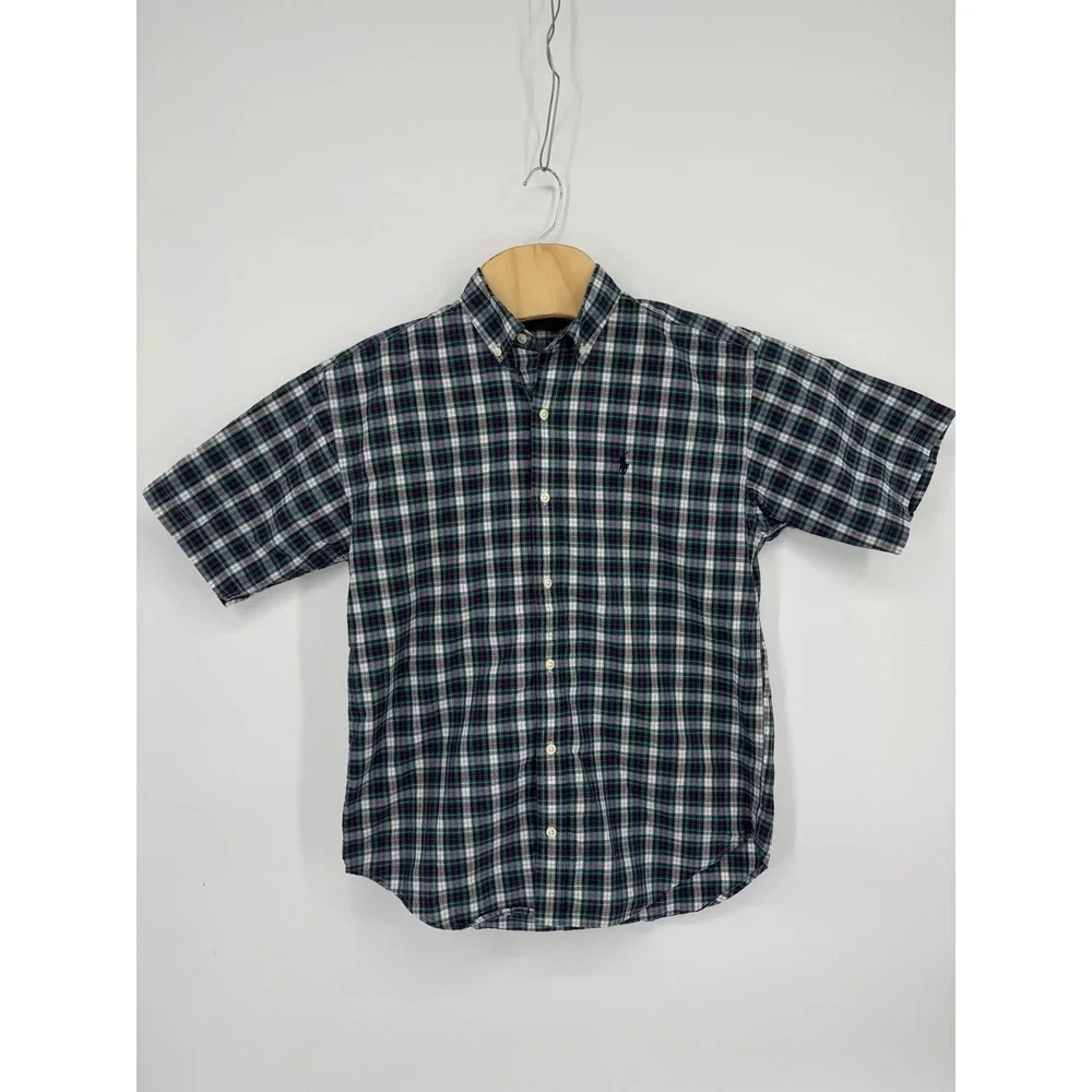 Polo Ralph Lauren Mens Green Plaid Short Sleeve Button Down Shirt Large EZ941811